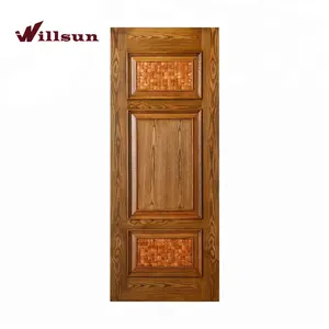 American oak solid wood panel single main door with coconut shell design