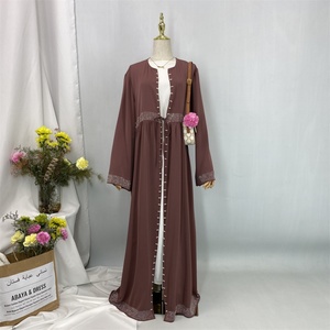 Eid Luxury Premium Nida Modest Beaded Polyester Abaya with Silver Rhinestones Wide Sleeves Side Pockets <b>Spring</b> 1402# - Product Image 5