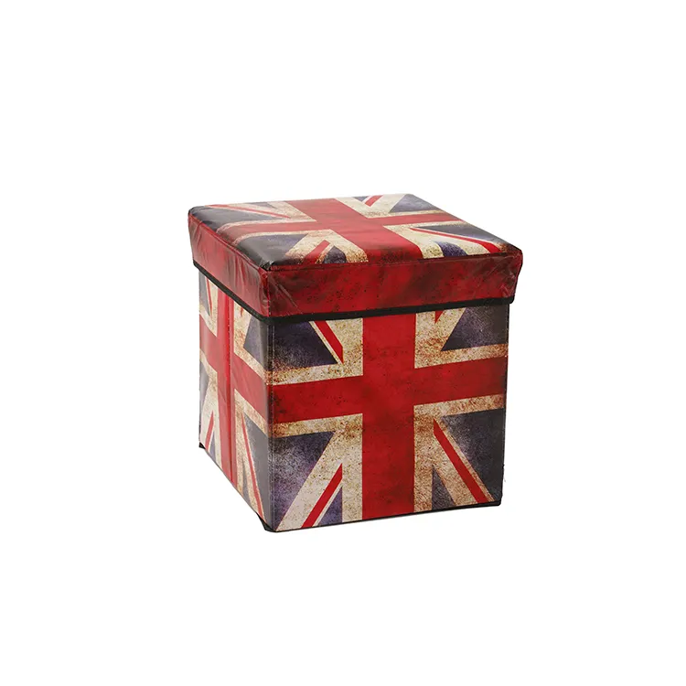 Caja de almacenamiento de Taburete de estilo europeo con impresión retro, caja de almacenamiento con tapa, taburete de almacenamiento plegable multifuncional con cov