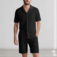 Ensemble de plage décontracté pour homme, été 2026, style européen et américain, tricoté, 100 % fibre de bambou, chemise à manches courtes rayée et short