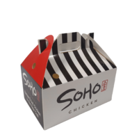 Boîte d'emballage personnalisée de qualité alimentaire Happy Meal à emporter Boîte de papier de restauration rapide pour hamburger de frites Boîte de poulet frit à emporter avec poignées