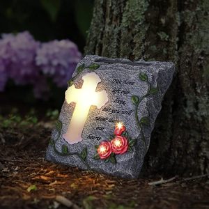 Solar <b>Garden</b> <b>Memorial</b> <b>Stone</b> Cross Resin Outdoor Cemetery Decoration Traditional Design Lawn Patio <b>Memorial</b> Gift - Product Image 1