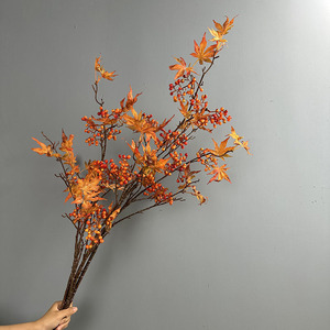 Feuille d'érable artificielle d'automne, branche de baies, décoration de jardin, décoration douce pour mariage et maison, plantes artificielles, fleurs en plastique, plante artificielle - Product Image 1