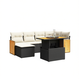 Ensemble de canapés de jardin modernes 6 places en rotin PE noir avec rangement, design contemporain pour terrasse - Product Image 1