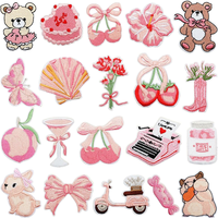 Patchs brodés mignons et kawaii, nœud rose, fleur de cerisier, à thermocoller pour vêtements et sacs
