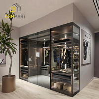 Lemari Pakaian CBMmart Lengkap dari Kaca, Aluminium, dan Kayu dengan Pintu DIY, Walk-in Closet, dan Lampu LED