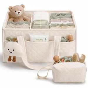 Organizador de Pañales Acolchado con Asa, Organizador para el Coche, para Cambiador, Cesta de Almacenamiento Portátil para Guardería - Product Image 1