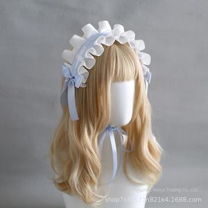 Accessoire de cheveux multi-usage en dentelle Lolita pour femme, style subculture japonaise noir et blanc, avec nœud papillon bleu, pour Comic-Con et tenue de femme de chambre - Product Image 2