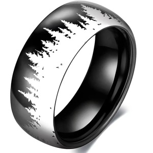 Temperament Lässige Outdoor-Ringe Wald <span class=keywords><strong>Wolf</strong></span> Berge Vögel Wasserdichter Edelstahl 8MM Fingerring für Männer Domine ering - Product Image 6