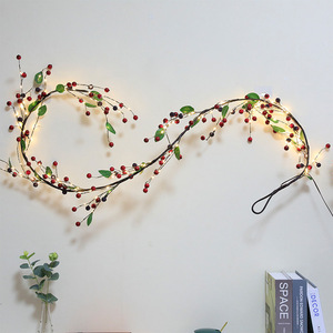 LED Rattan <b>Lights</b> With Red Berries And Green Leaves <b>String</b> <b>Lights</b> For Christmas Home Decor Warm <b>Light</b> 20000H Life - Product Image 3
