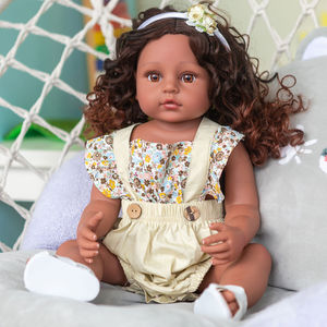 NPK 55cm Soft Full Body Silicona <span class=keywords><strong>Bebe</strong></span> <span class=keywords><strong>Reborn</strong></span> Toddler Baty Toy Piel <span class=keywords><strong>muy</strong></span> oscura Chica Muñeca Cabello Castaño - Product Image 4