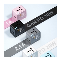 Coloré GaN 30W PD international tout en un adaptateur de voyage dans le monde entier Prise de chargeur de voyage universel mondial avec usb et type c