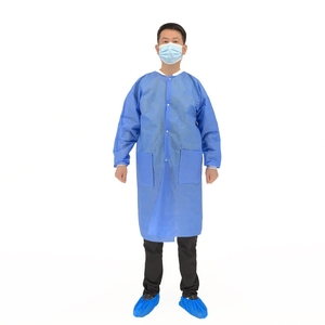 ชุดคลีนสูทแบบใช้แล้วทิ้ง SMS Nonwoven คอเสื้อแบบผ้าและแบบถัก สองแบบ ระบายอากาศได้ดี ป้องกันคราบสกปรก - Product Image 1
