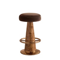 Tabouret de bar rotatif de luxe en placage de bois, base conique, siège rond avec repose-pieds en métal pour comptoir de bar d'hôtel