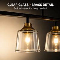 Luminaire LED noir à 3 lumières, en fer, hauteur réglable, abat-jour en verre, base E26, 3000K, dimmable, installation facile à 360°