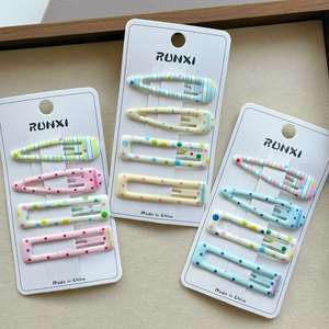 일본 및 한국 미니멀리스트 스타일 소녀 및 어린이 귀여운 헤어 액세서리 꽃무늬와 컬러풀한 물방울 무늬 헤어 클립 - Product Image 1