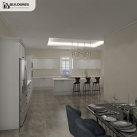 Ensemble d'armoires de cuisine modernes modulaires personnalisées Buildgres, blanches, ignifuges, avec grand îlot, appareils encastrés, conception professionnelle
