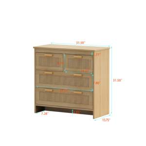 DB Modern Gabinete de ratán de 4 cajones Muebles de madera de fácil montaje para dormitorio Sala de estar Comedor Pasillos Extensibles para el hogar - Product Image 3