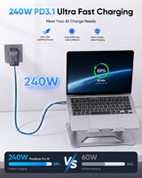 Cable de Datos y Carga Rápida USB C SUNGUY 240W 5A de 1m/2m/3m para Teléfono Móvil, Portátil y Banco de Energía
