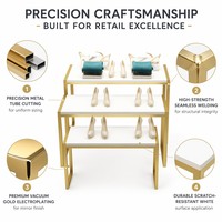 Ensemble de tables de présentation en métal doré de qualité professionnelle, à 3 niveaux, avec rehausseurs détachables pour la vitrine de magasin