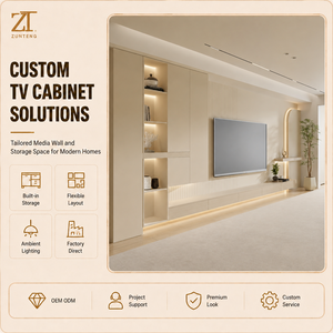 Sistema <span class=keywords><strong>TV</strong></span> a Parete Personalizzato con LED ad Arco, Pannello in Legno a Doghe Verticali e <span class=keywords><strong>Disegni</strong></span> CAD per Progetti <span class=keywords><strong>di</strong></span> Soggiorno in Villa - Product Image 1