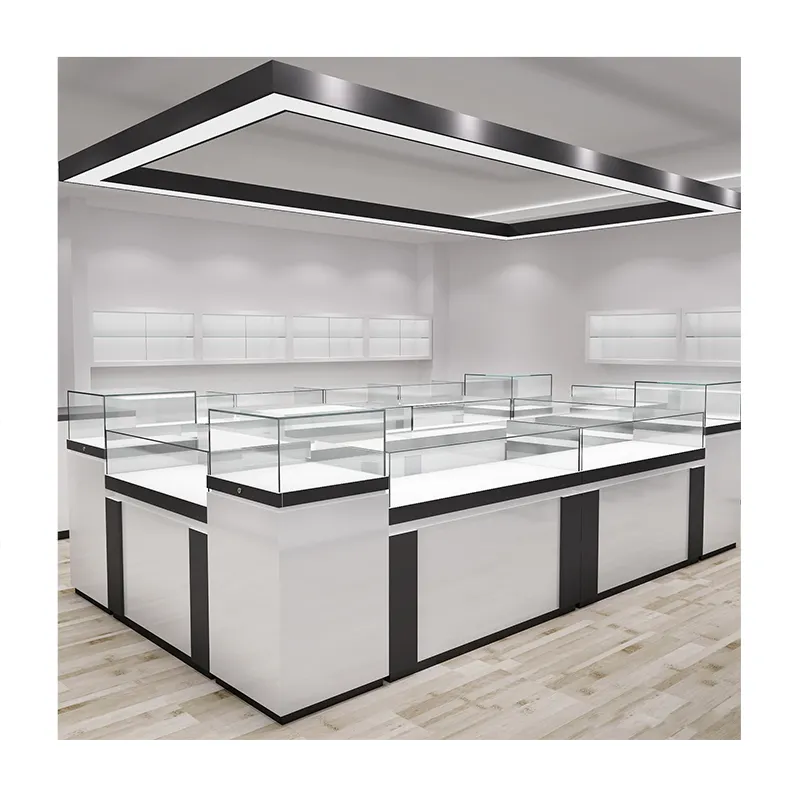 Expositor de joalheria em vidro temperado ultra branco com luz LED para venda, preço de fábrica