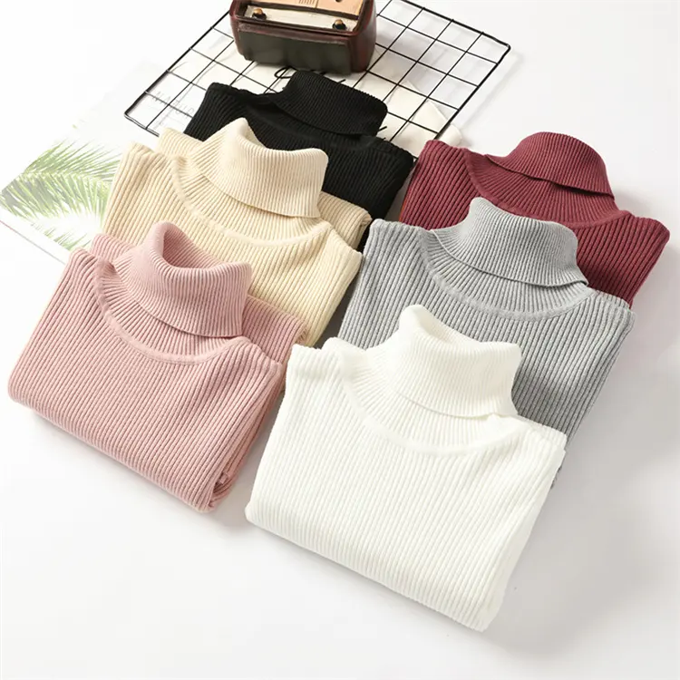 Winter Clothing Knitted Cotton Long Sleeves Tops Pullover Turtleneck Women's Sweater