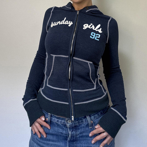 Conjunto Deportivo de Punto Transpirable para Mujer, Diseño Personalizado, Estilo Retro Y2K, Sudadera con Capucha y Cremallera Completa, Resistente al Viento, Poliéster Premium, Pantalones Deportivos - Product Image 1