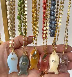 Colgante de ojo de pez de piedra semipreciosa de ágata de cristal Natural, collar de mariposa DIY, collar con colgante verde de cristal rosa de ojo de tigre - Product Image 2