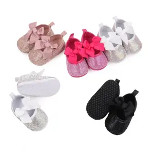 Sepatu bayi 0-1 tahun, sepatu bayi usia 0-1 Tahun berlian imitasi berkilau pita lucu putri cantik sol lembut balita