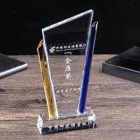 Plaque de trophée en verre cristal bleu et jaune vierge avec design de personnage de film et de télévision imprimé UV