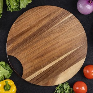 16 Inch <strong>Round</strong> Shape Acacia <strong>Wood</strong> Kitchen Vegetable Onion <strong>Chopping</strong> Cutting <strong>Board</strong> With Handle - Product Image 2