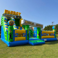Château gonflable GMY jaune et vert, château gonflable énergétique, zone de jeu d'obstacles gonflable pour enfants