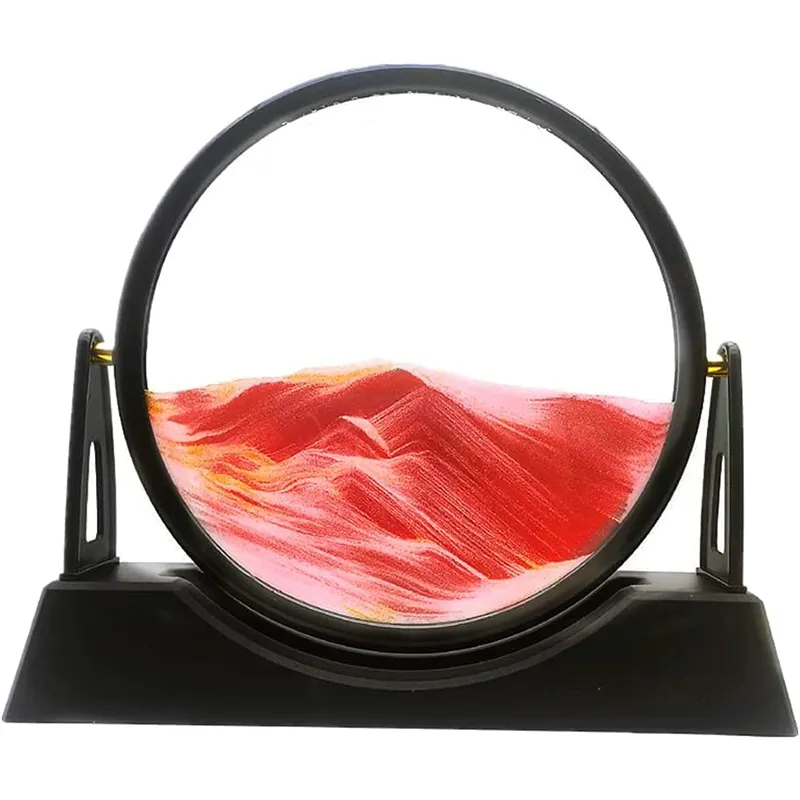 10" Round Glass Double Sided Spinning Moving Sand Art Crafts Deep Sea Liquid Motion Sandscape for Home Ornament