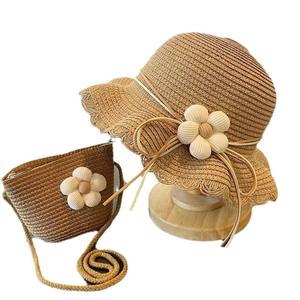 Venta al por mayor nueva moda sol playa sombrero bolsa 2 uds conjunto flor encantadora niños sombrero de paja transpirable bebé niña gorras - Product Image 6