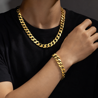 Chaîne et bracelet cubains lisses pour hommes style Hip Hop, en laiton massif, bijoux personnalisables et polis, accessoires de mode.