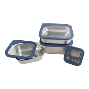 Ensemble de contenants alimentaires hermétiques en acier inoxydable à prix d'usine avec couvercle en silicone à fenêtre transparente, carrés, pour la conservation des aliments frais - Product Image 2