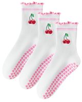 Chaussettes antidérapantes en coton pour femmes, motif brodé cerise, livraison rapide, chaussettes de yoga et de pilates