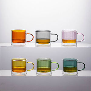 Tasse à café en verre borosilicate résistant à la chaleur avec poignée, verre à grains verticaux colorés, mug à thé au lait à double paroi - Product Image 3
