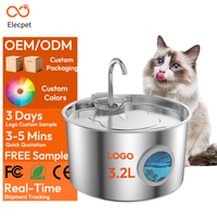 Elecpet - Bebedero Transparente para Mascotas de 3.2L, Ultrasilencioso, Acero Inoxidable 304, Diseño de Grifo Desmontable con Purificación Múltiple