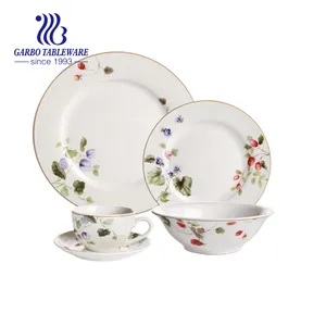 Großhandel Geschirr Keramik ofen sicher Luxus 20 Stück neues Bone China Dinner-Set mit Goldrand Aufkleber Design