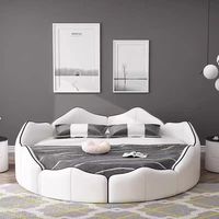 Lit rond de style européen Chambre à coucher Double Home Hotel 2M Lit King Size en cuir rond moderne et souple