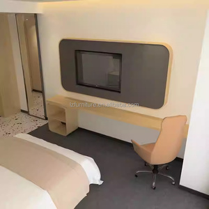 Juegos de Muebles para Dormitorio de Hotel, Cama de Madera con Cabecera, Mesitas de Noche, Silla de Escritorio, Armario y Mueble para TV Integrado para Hoteles de 3 Estrellas - Product Image 4