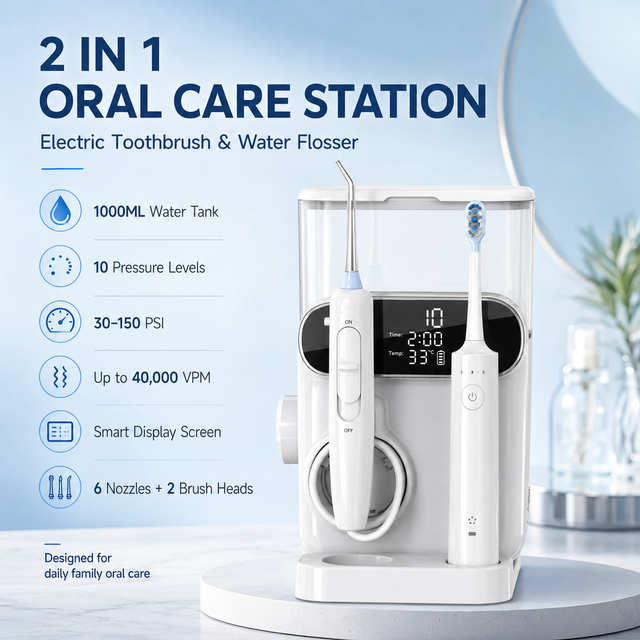 Oral Water Flosser Teeth Cleaning Gums Braces Dental Care USB Rechargeable IPX5 Waterproof Double Set 360 Nozzle Household
