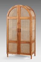 Ensemble de meubles de chambre d'hôtel en bois massif et rotin Wabi Sabi Bali, armoire sur mesure et mini-bar pour projet de chambre d'hôtesseur
