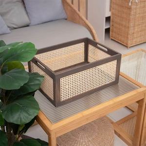 Rectangular Retro Vintage Wooden <strong>Storage</strong> <strong>Basket</strong> with Seagrass Lid Hand-held Design for Toy Books &amp; Fruit for Living Room - Product Image 5