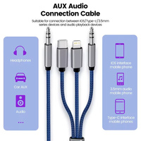 Câble auxiliaire 3 en 1 Type C 3.5mm Jack vers IOS Adaptateur de câble audio pour haut-parleur de voiture Câble convertisseur USB-C mâle vers mâle