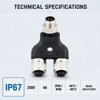 Usine IP67 M8 Y Splitter Câble Connecteur Mâle Femelle 3pin 4pin Capteur Étanche À Trois Voies Prise pour Terminaison De Vis De Puissance