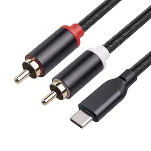 קלוע זהב מצופה USB סוג C אודיו כבל סוג C כדי 2 RCA אודיו כבל עבור נייד מחשב נייד רמקול בית תיאטרון USB C RCA ספליטר