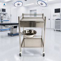 Chariot médical en acier inoxydable BT-SIT032, chariot de traitement, chariot utilitaire d'hôpital, chariot à instruments à 2 niveaux, roues silencieuses, CE ISO